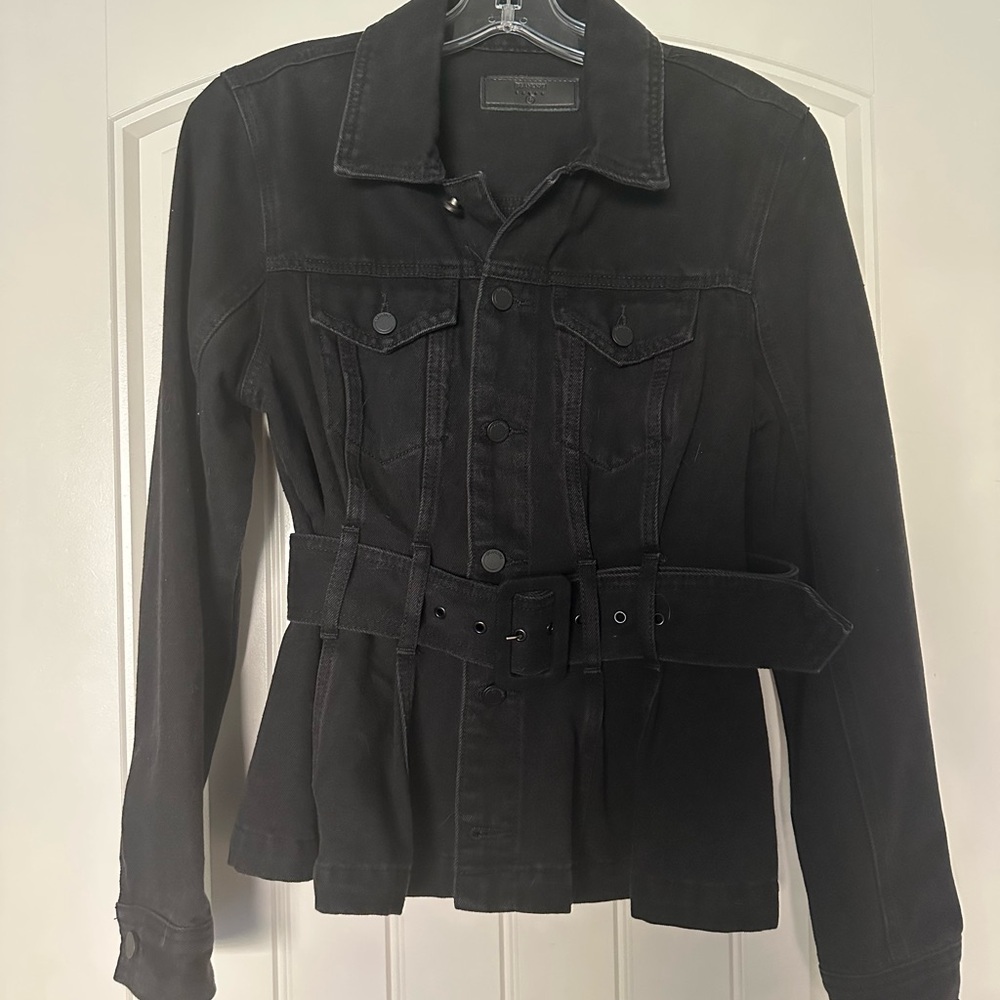 Anthropologie Black Belted Peplum Denim Jacket